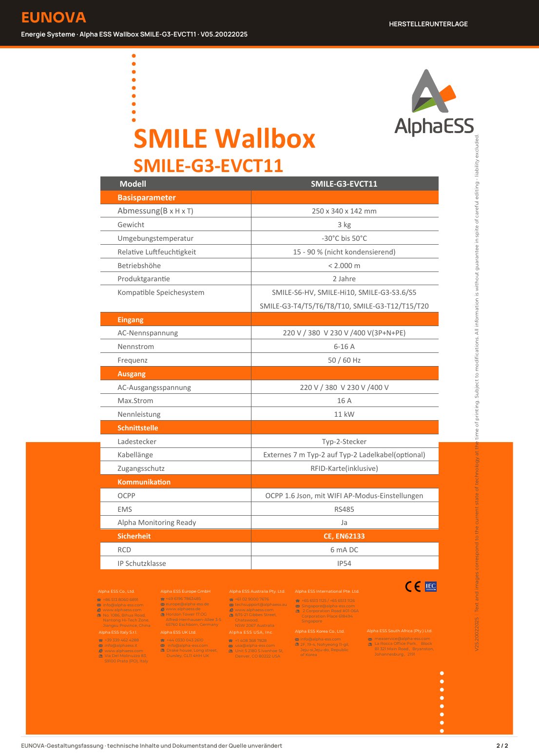 Alpha ESS SMILE-G3-EVCT11 · Datenblatt – Seite 2 von 2