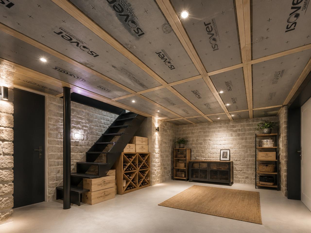 Moderne Kellerdecke mit sauber verlegter Dämmung